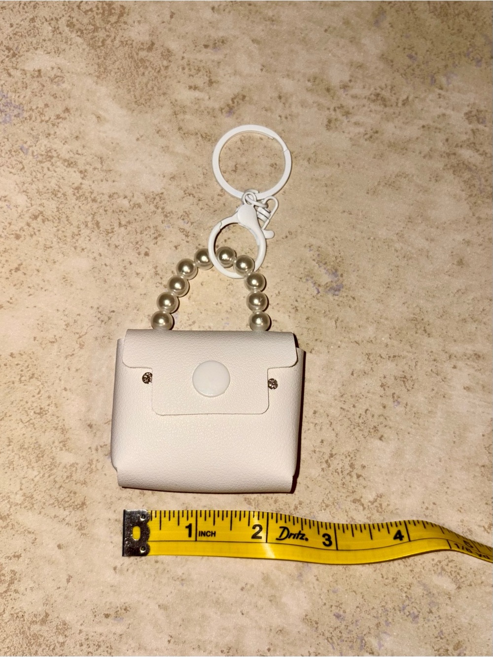 NWOT-White Faux Leather Mini Purse Keychain with Pearl Handle-Purse Charm